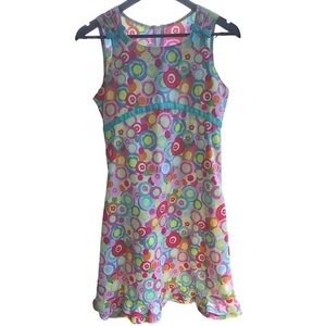 Bonnie Jean Mod Floral Sleeveless Dress Girls Size 12/14 Round Neck Ruffle Hem